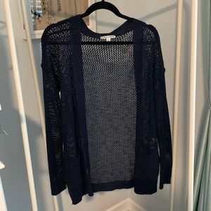 Moral fiber size large navy blue open cardigan front pockets long sleeve soft